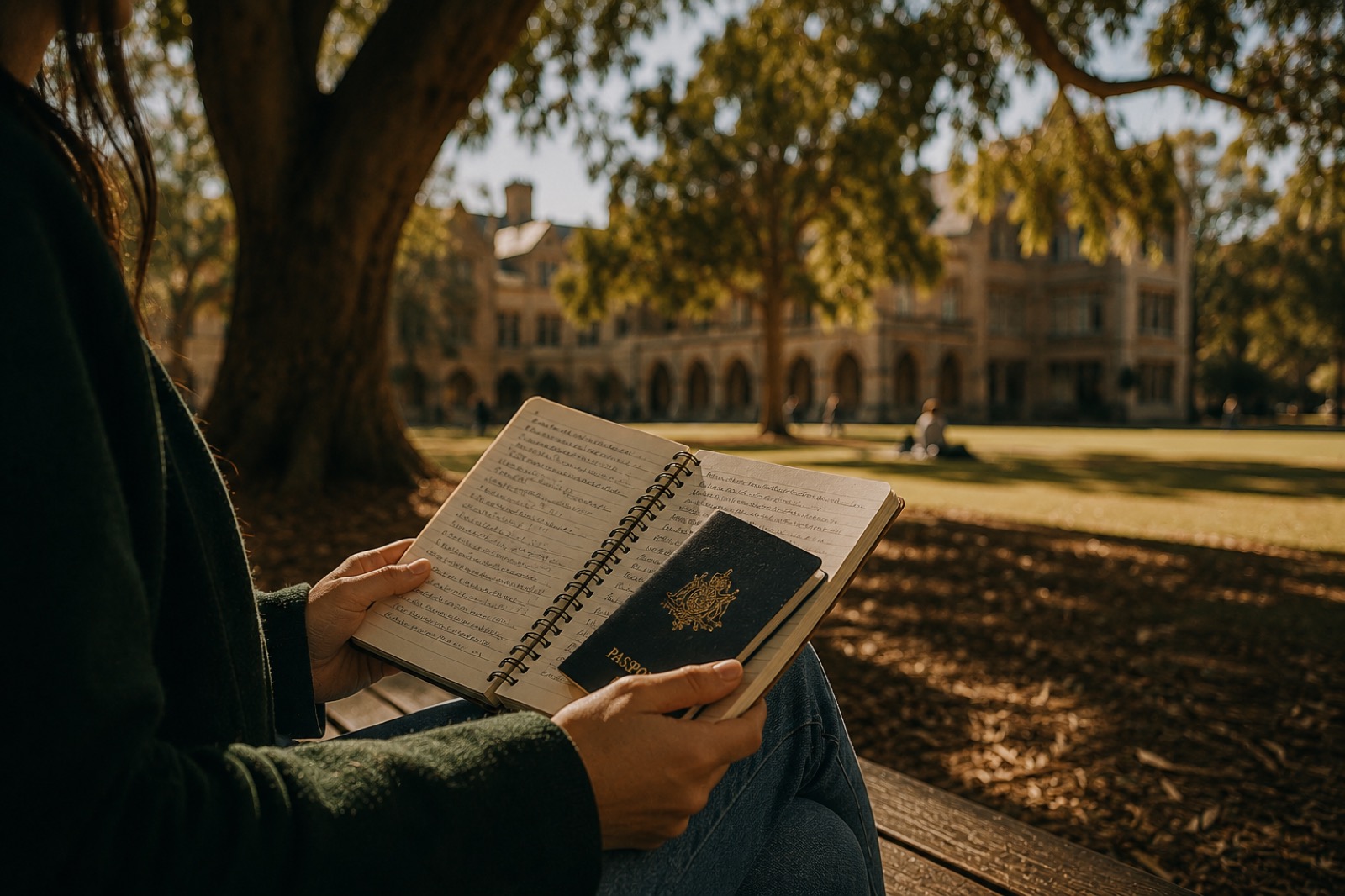 An international student on a university campus in Australia, representing the Subclass 500 student visa journey