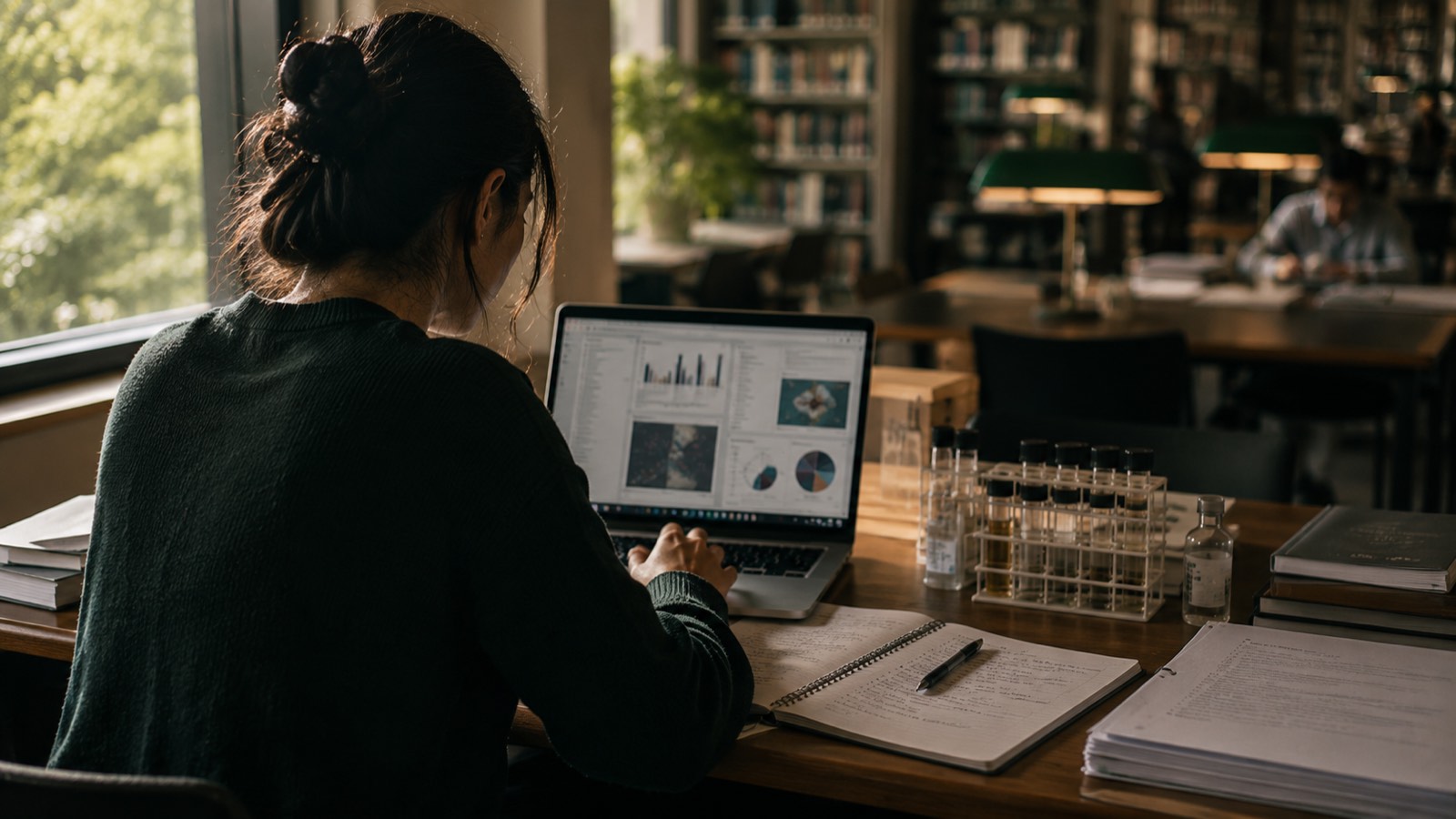 A student engaged in research work, representing the profile-building phase before applying to a competitive master's programme