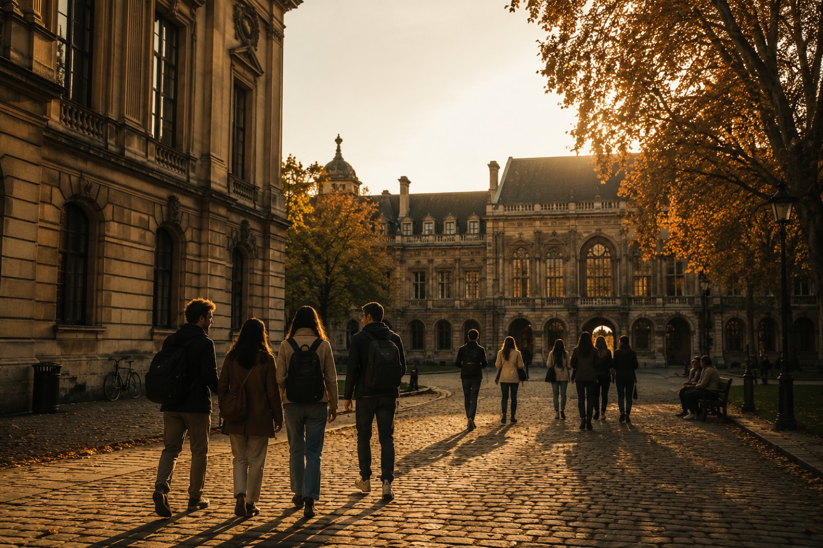 Students walking through a European university courtyard, representing Erasmus Mundus and DAAD funded study opportunities in Europe