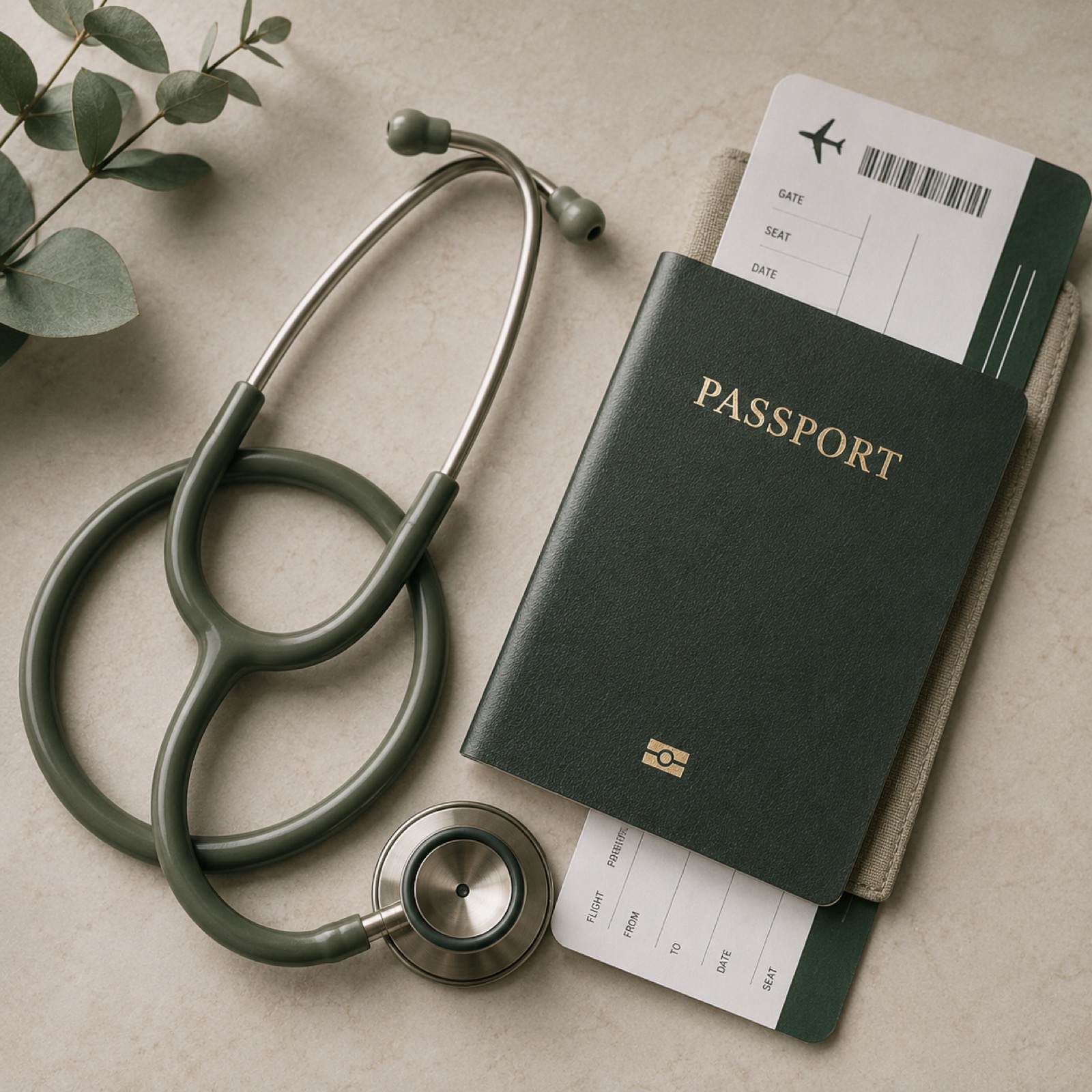 Health insurance documents and a student ID card, representing mandatory student health cover abroad