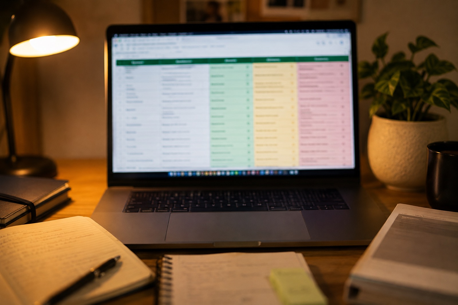 A shortlist spreadsheet with reach, match, and safety school columns on a laptop screen