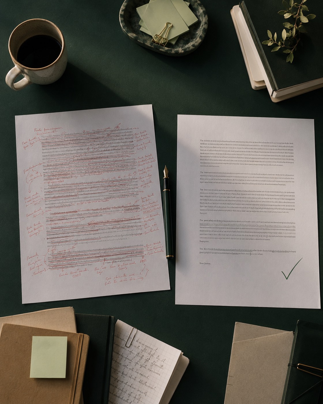 Side-by-side comparison of a heavily rejected SOP draft and a refined, approved version, representing the SOP revision process