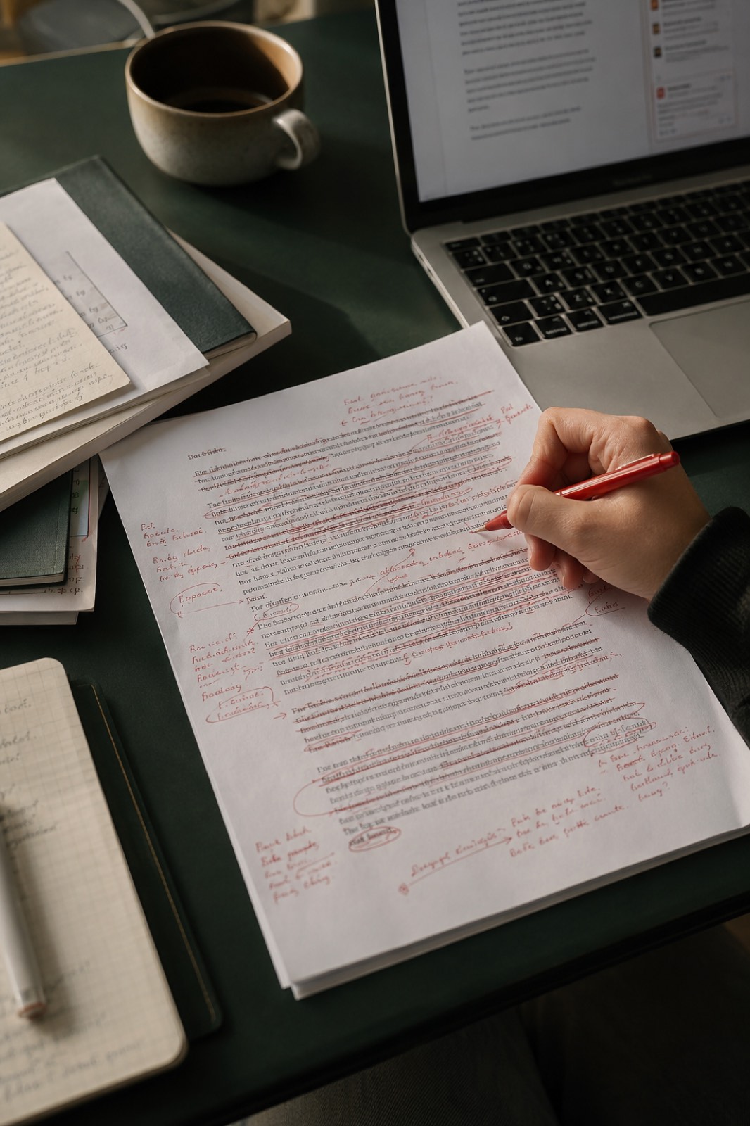 A statement of purpose draft covered in red pen edits, representing the revision process for fixing common SOP mistakes