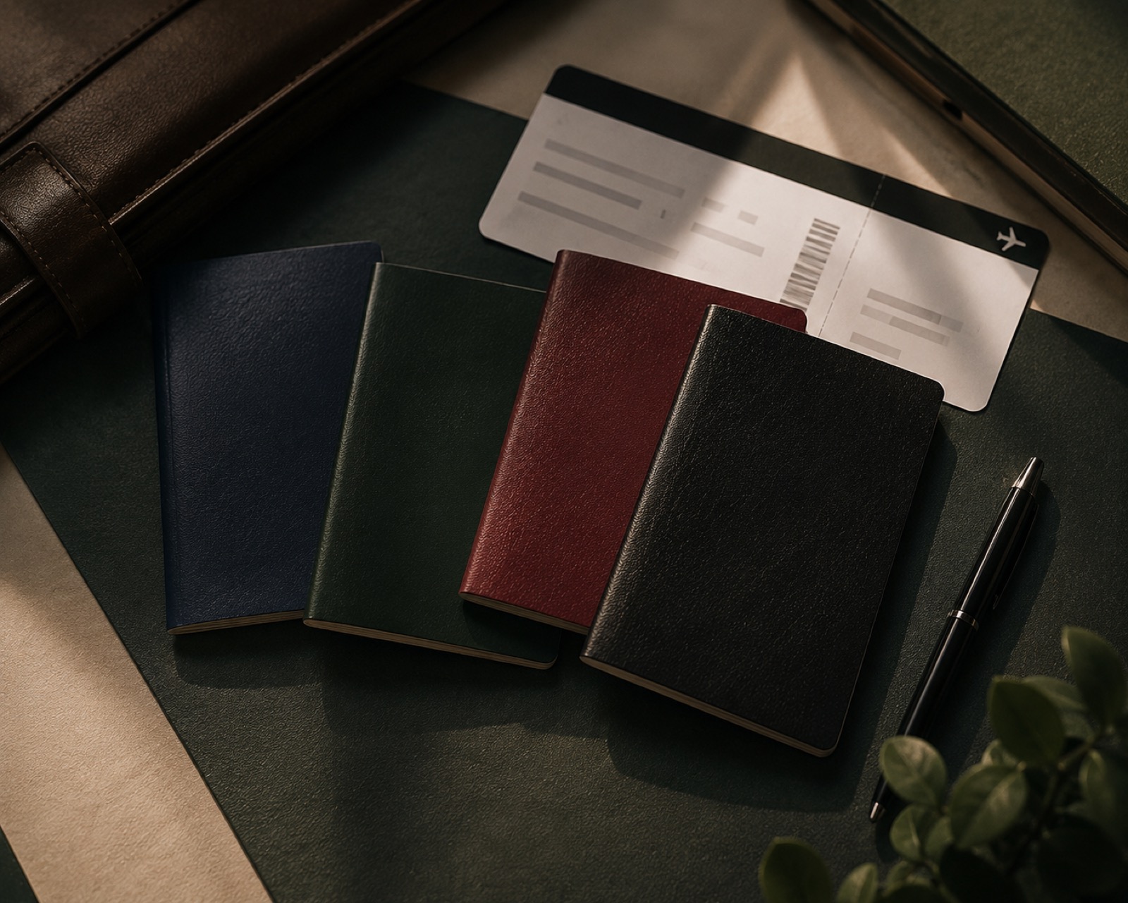 Passports representing four different study-abroad destinations, symbolising the student visa application process