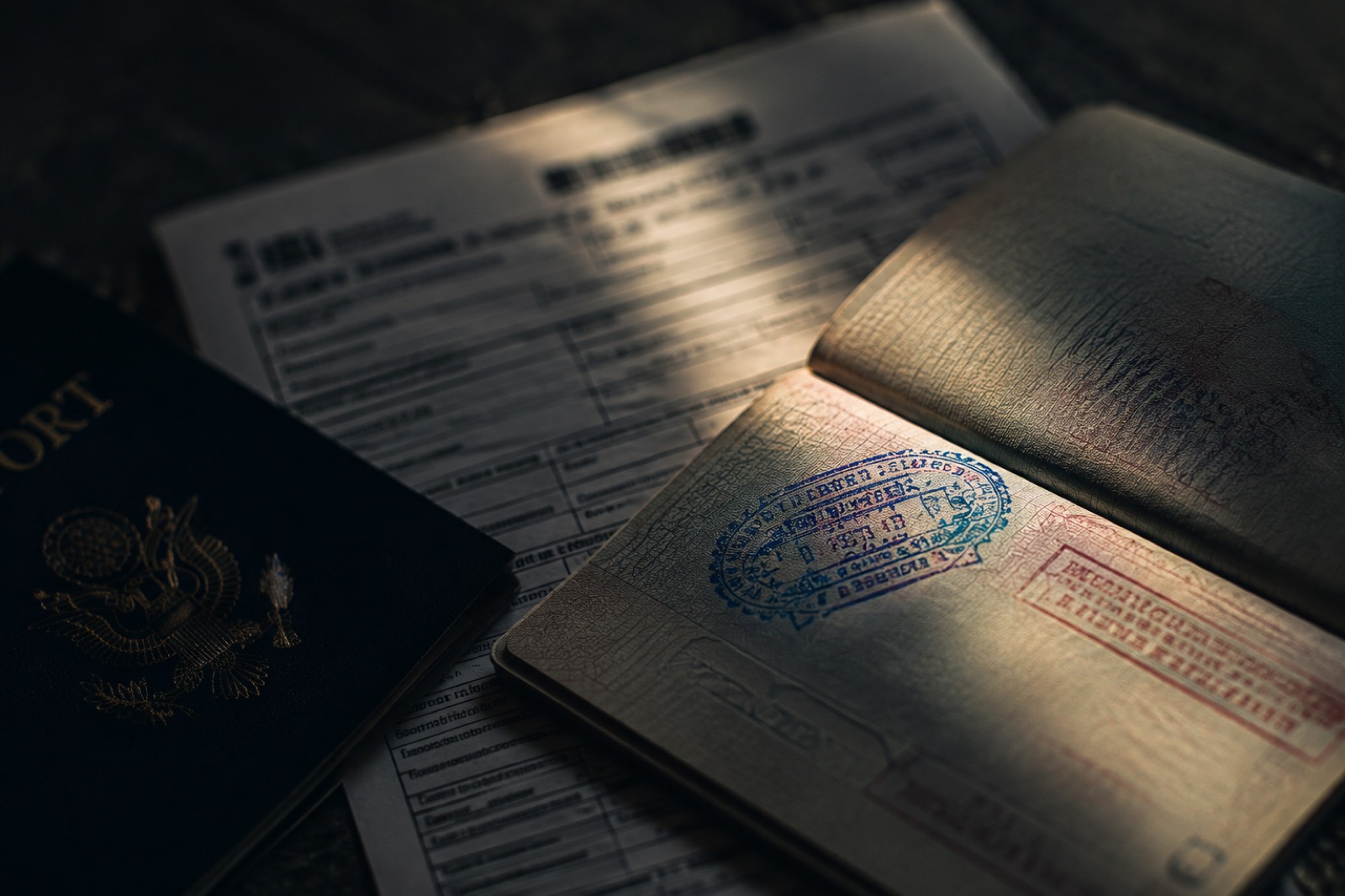 US visa documents and passport, representing the F-1 student visa application process